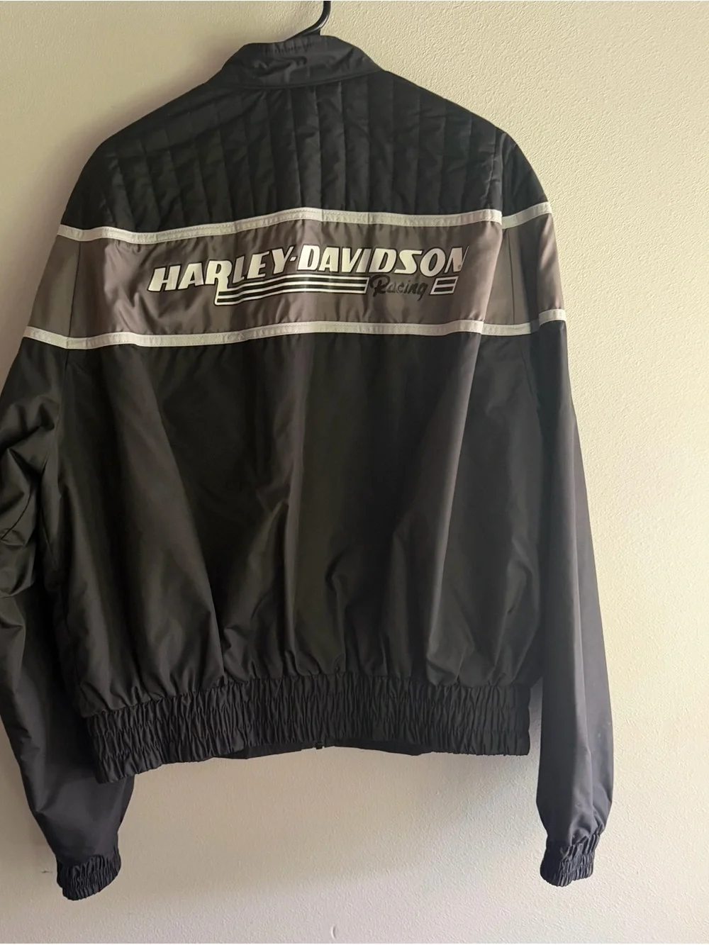 Harley Davidson Racing Jacket‎ Men Black Gray Nylon Windbreaker Zip Up VTG Sz XL